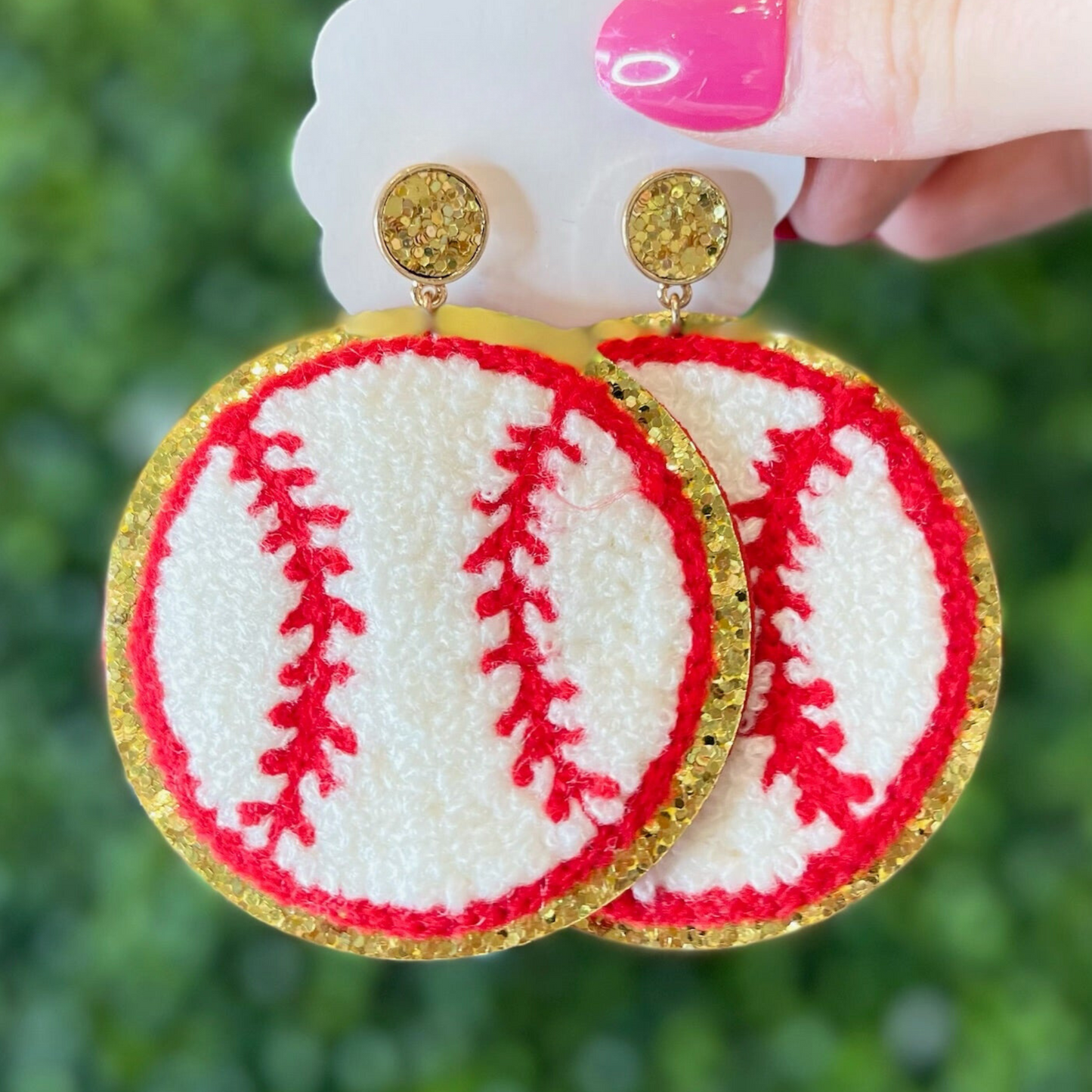 Embroidered Baseball Sports Theme Glitter Earrings