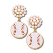 Baseball Pearl Cluster Enamel Drop Earrings