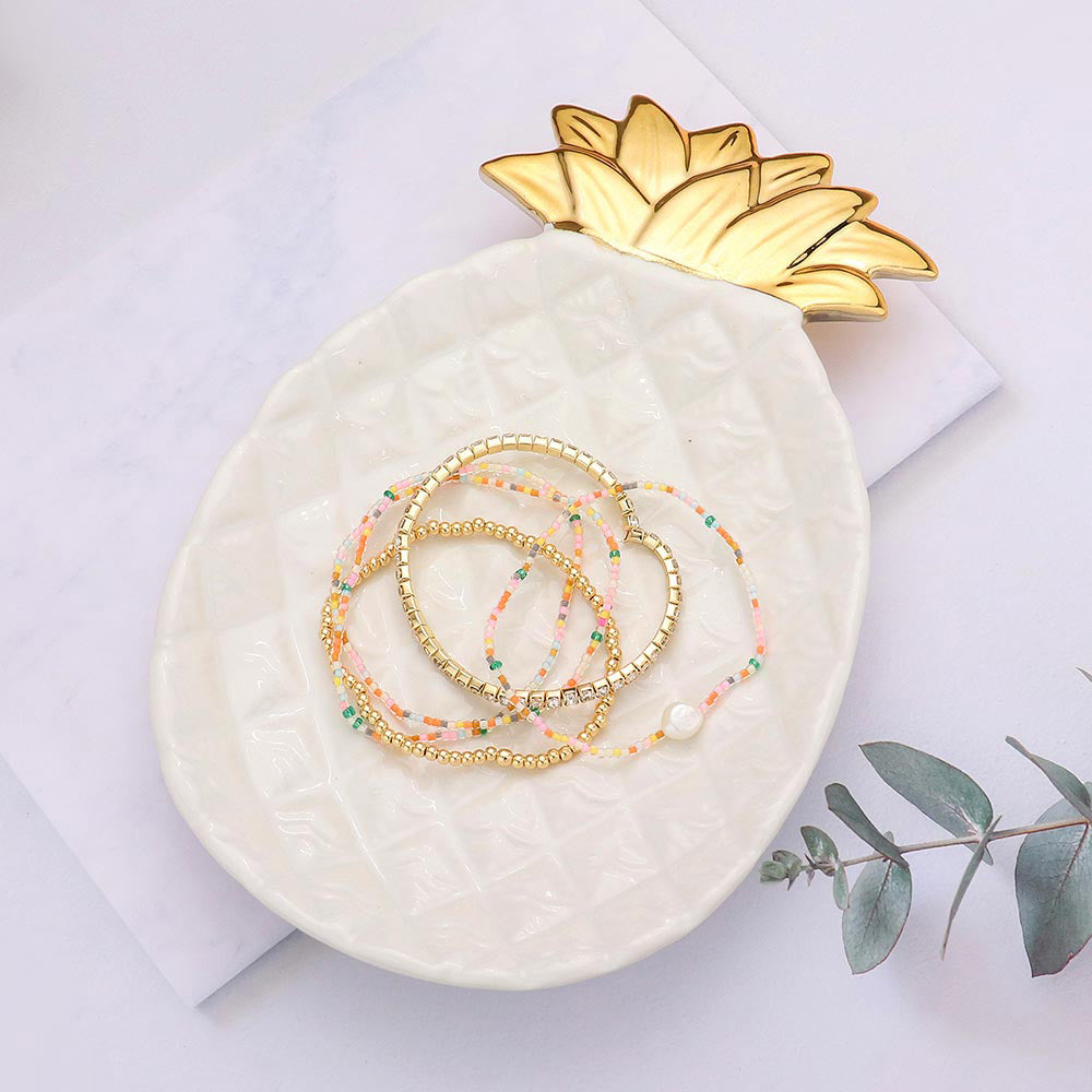 Pineapple Gold or Ivory Vanity Top Jewelry Tray Dish