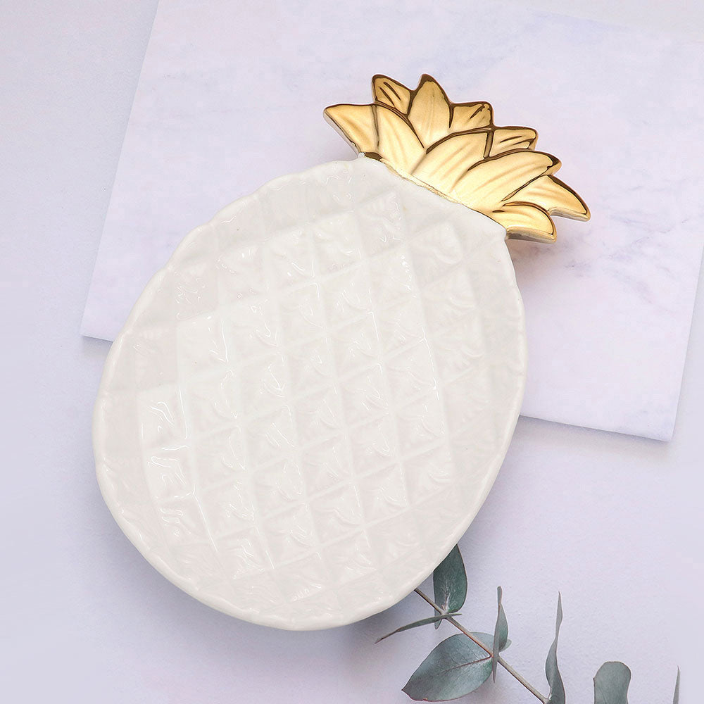 Pineapple Gold or Ivory Vanity Top Jewelry Tray Dish