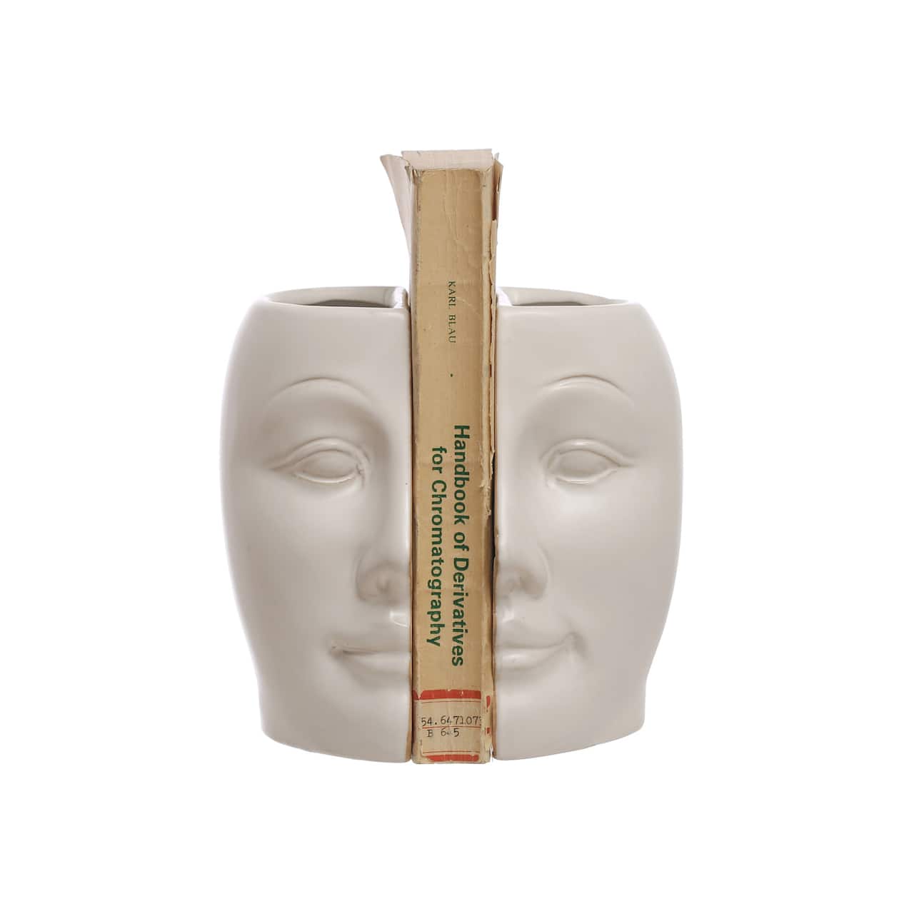 Set of 2 Stoneware Face Vases Bookends