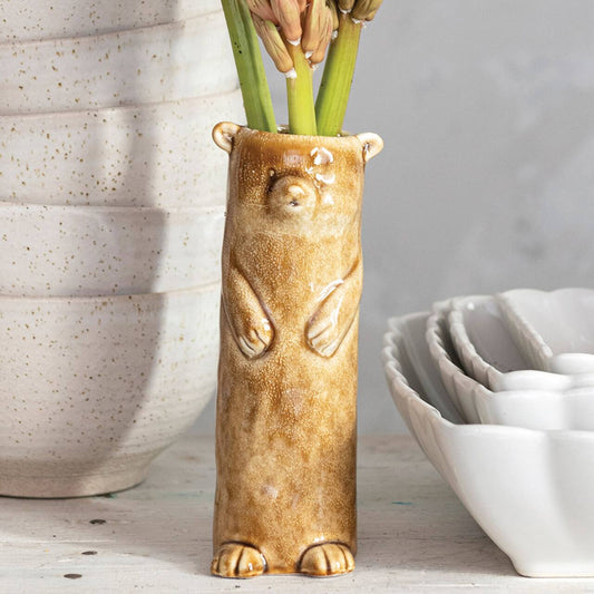 Crackle Glaze Stoneware Honey Bear Vase