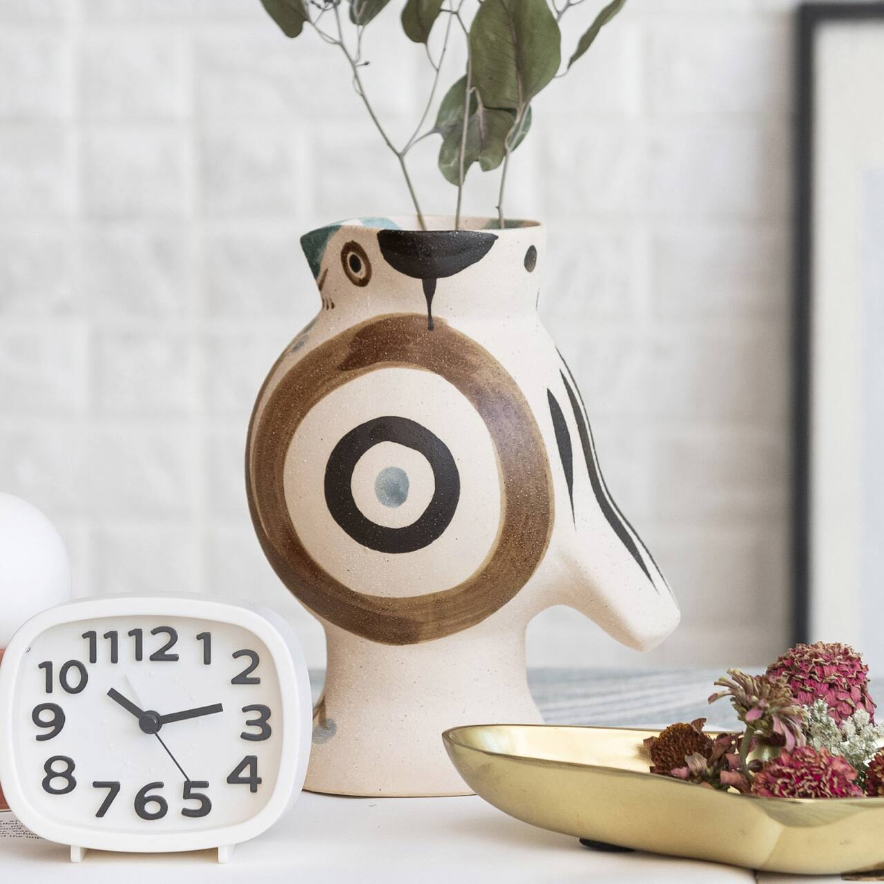 Hand Painted Artisan Stoneware Bird Shaped Vase