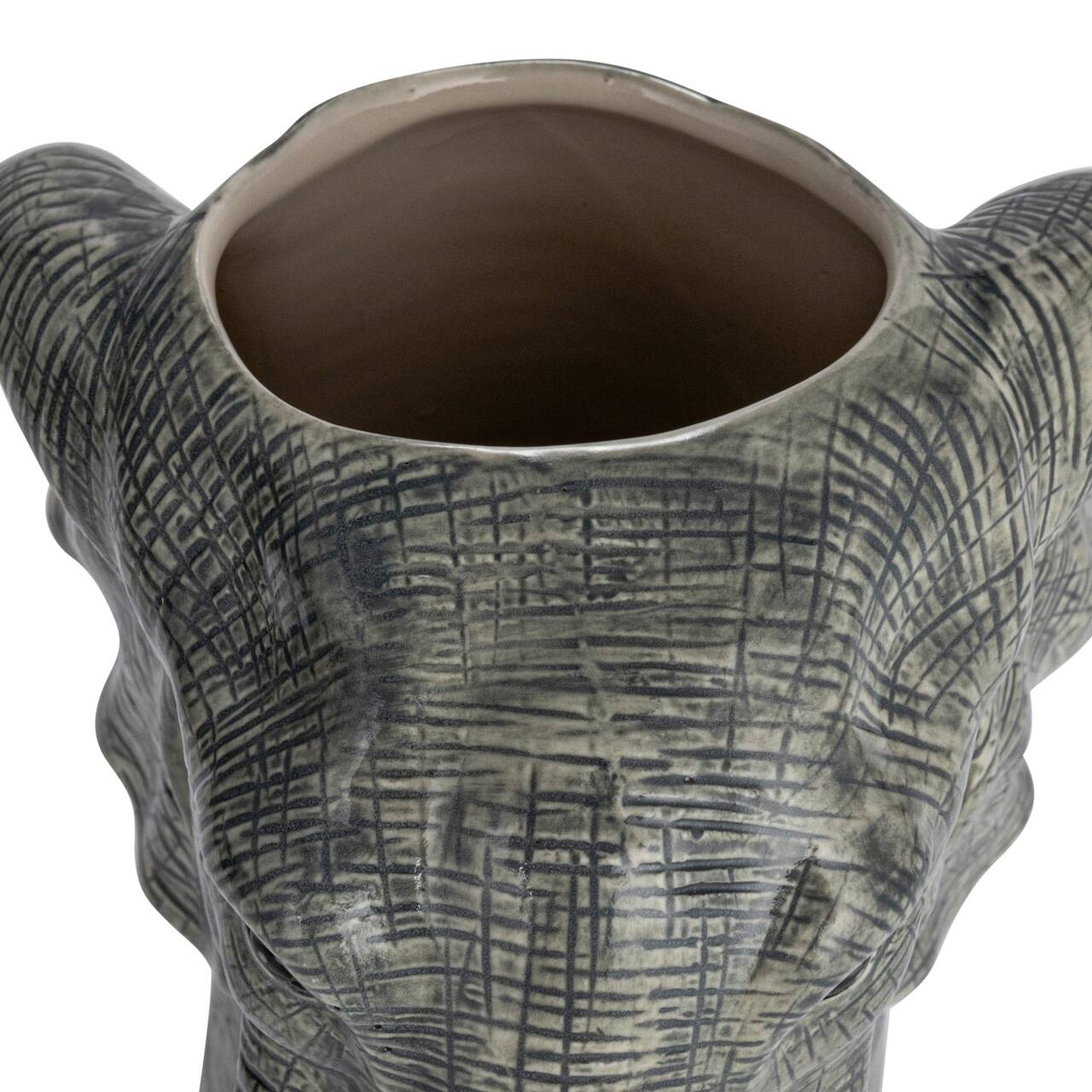 Hand-Painted Decorative Stoneware Elephant Vase