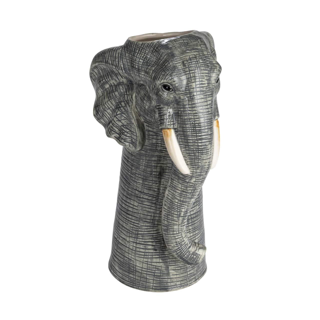 Hand-Painted Decorative Stoneware Elephant Vase