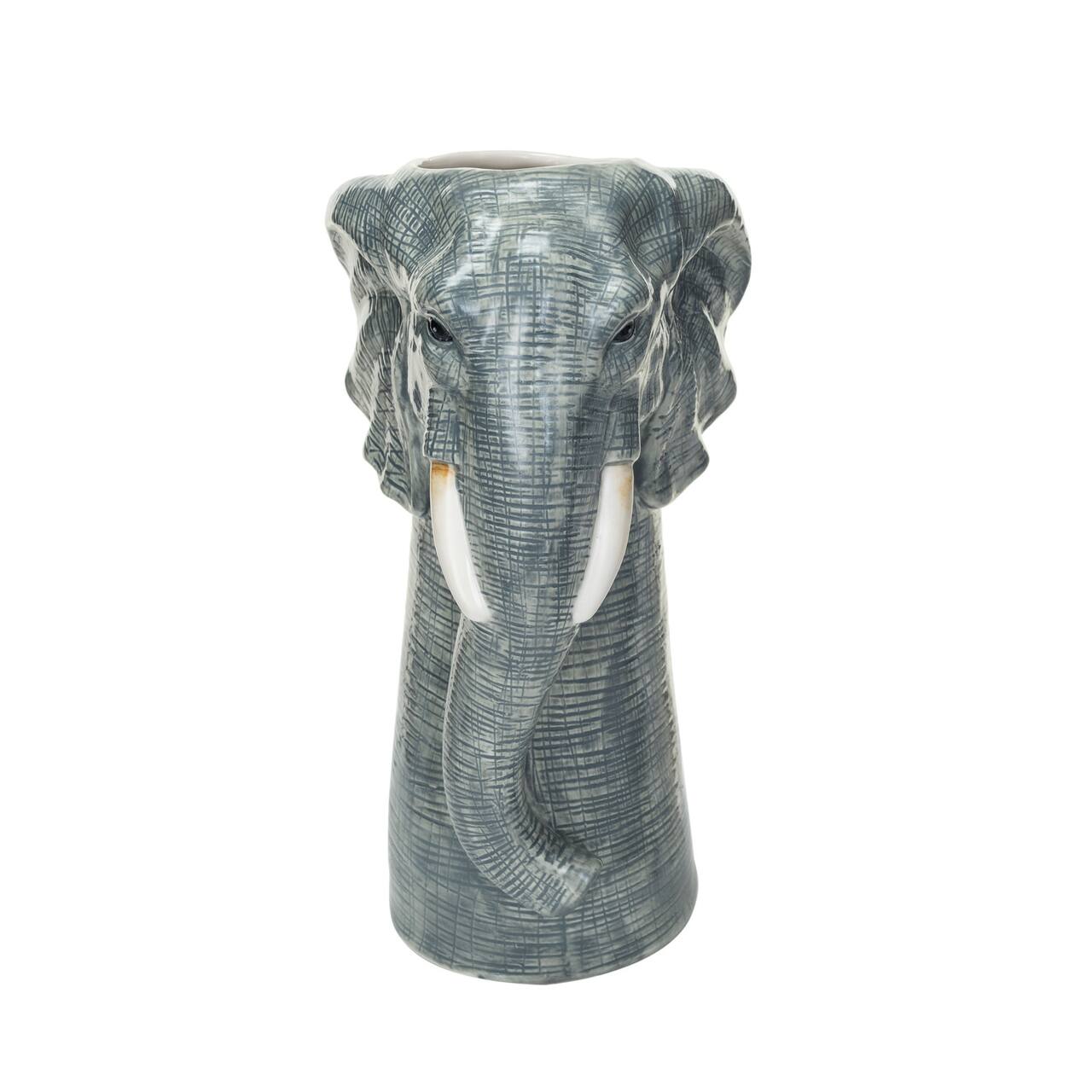 Hand-Painted Decorative Stoneware Elephant Vase