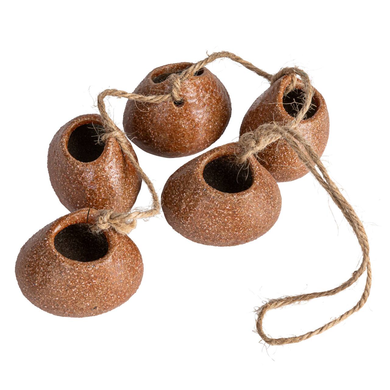 Boho Global Style Stoneware Hanging Vases on Jute Rope