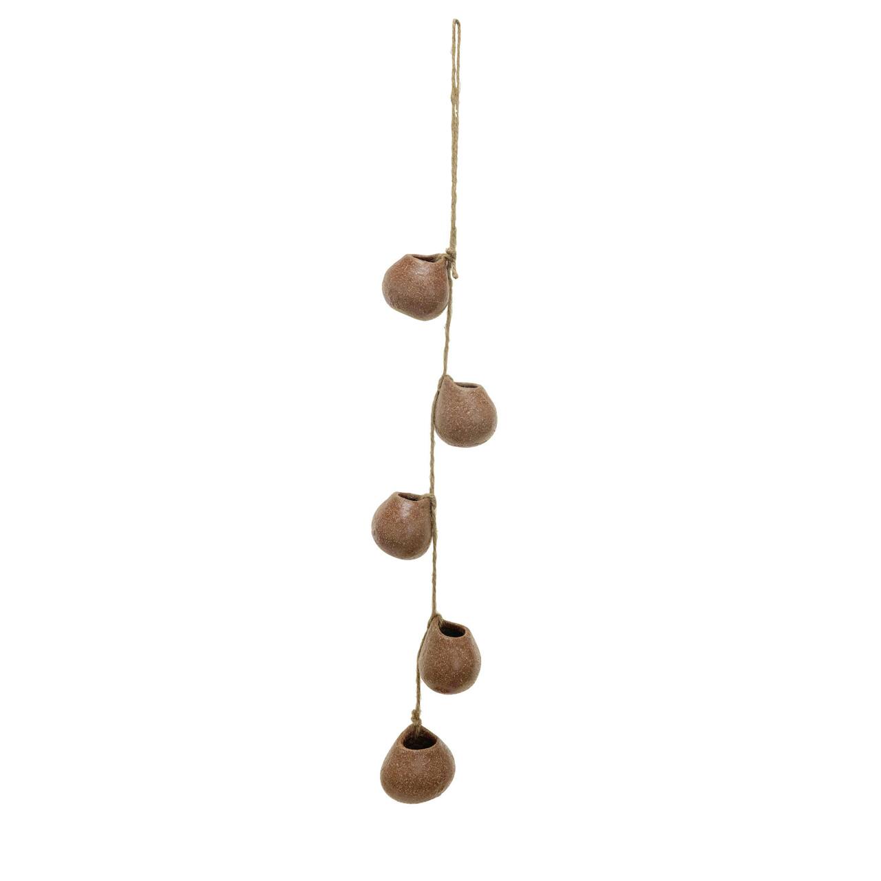 Boho Global Style Stoneware Hanging Vases on Jute Rope