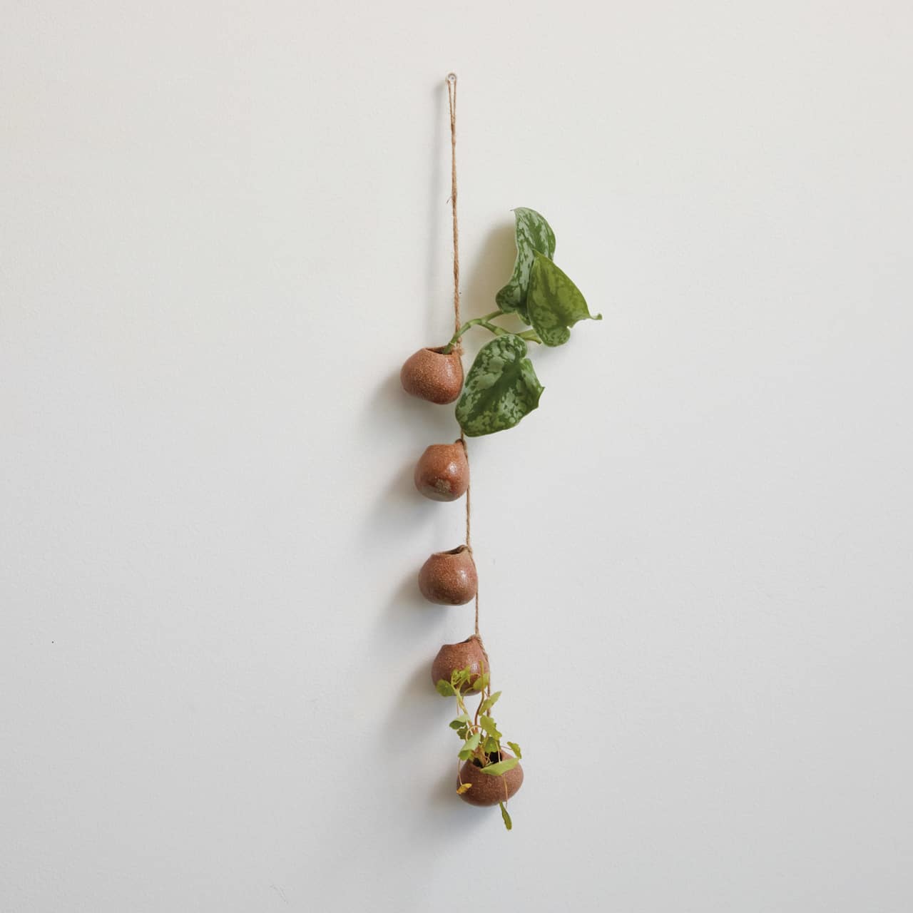 Boho Global Style Stoneware Hanging Vases on Jute Rope