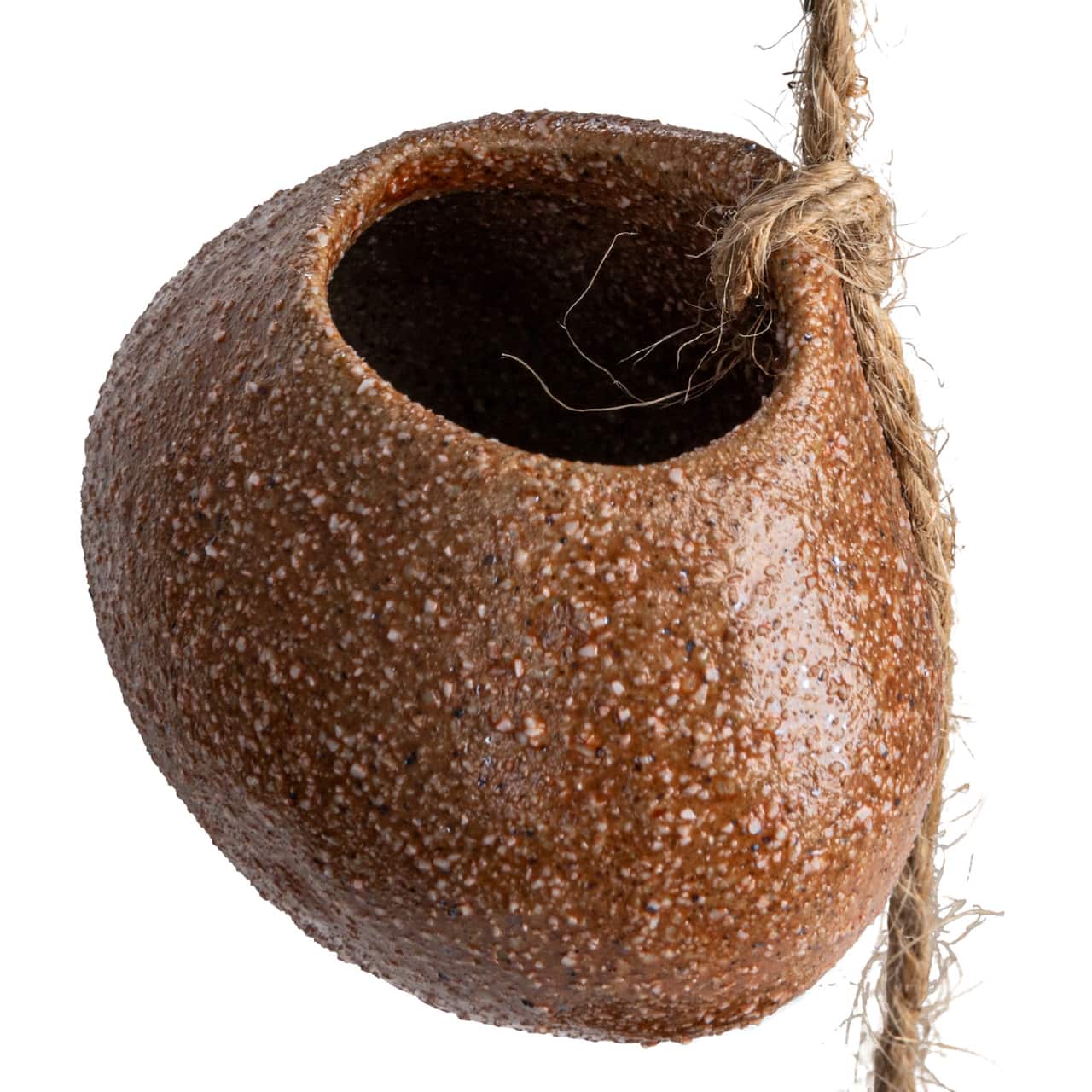 Boho Global Style Stoneware Hanging Vases on Jute Rope