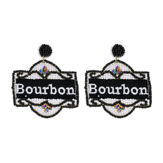 Mardi Gras Bourbon Street Sign Beaded Earrings