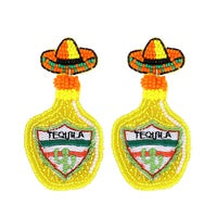 Tequila Mexican Hat Fiesta Party Beaded Earrings