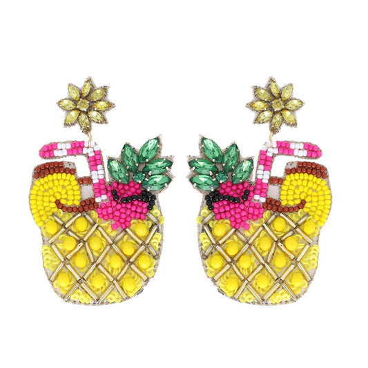 Pineapple Tropical Mocktail Seed Beaded Earrings
