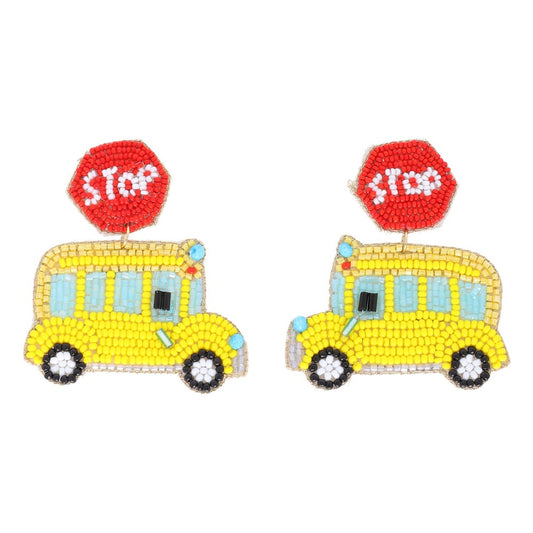 Stop Sign School Bus Beaded Earrings