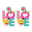 Pink LOVE TO TEACH Beaded Earrings