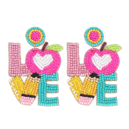 Pink LOVE TO TEACH Beaded Earrings