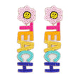 Smiley Face Floral TEACH Seed Beaded Earrings