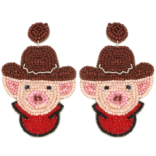 Quick Draw Pig McGraw Seed Bead Earrings
