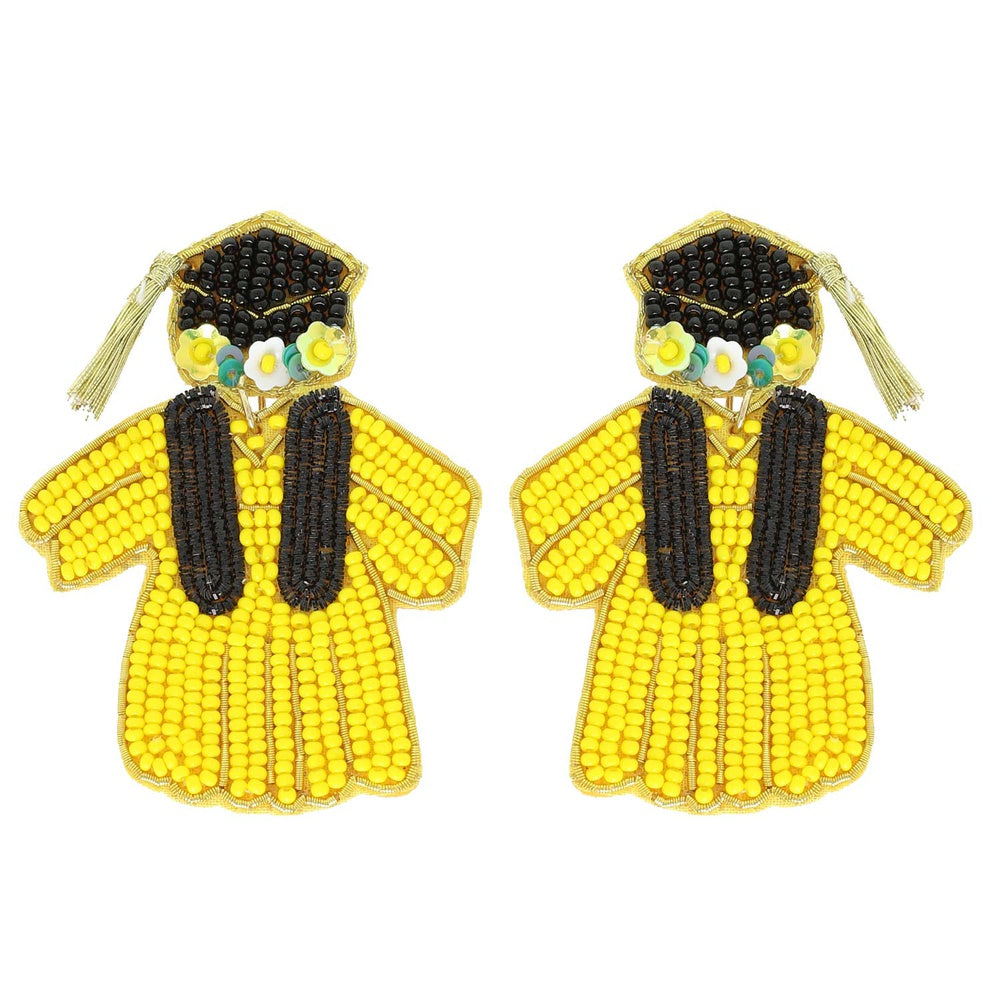 Yellow Gold Graduation Gown Beaded Earrings