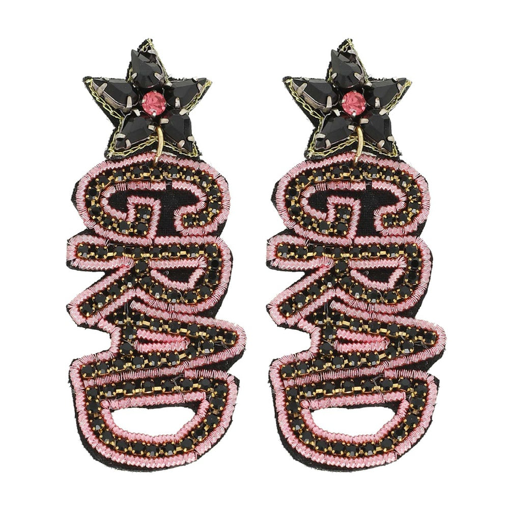 Graduation Pink GRAD Seed Beaded Earrings