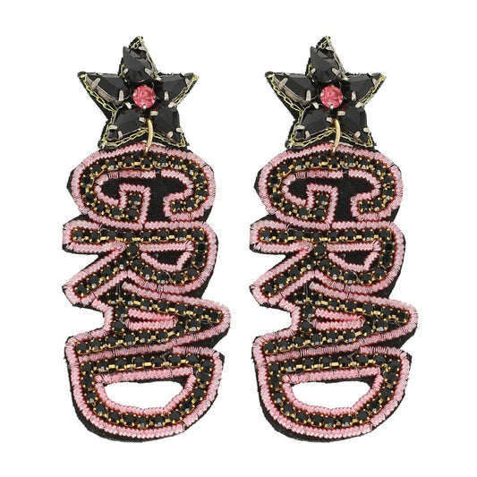 Graduation Pink GRAD Seed Beaded Earrings