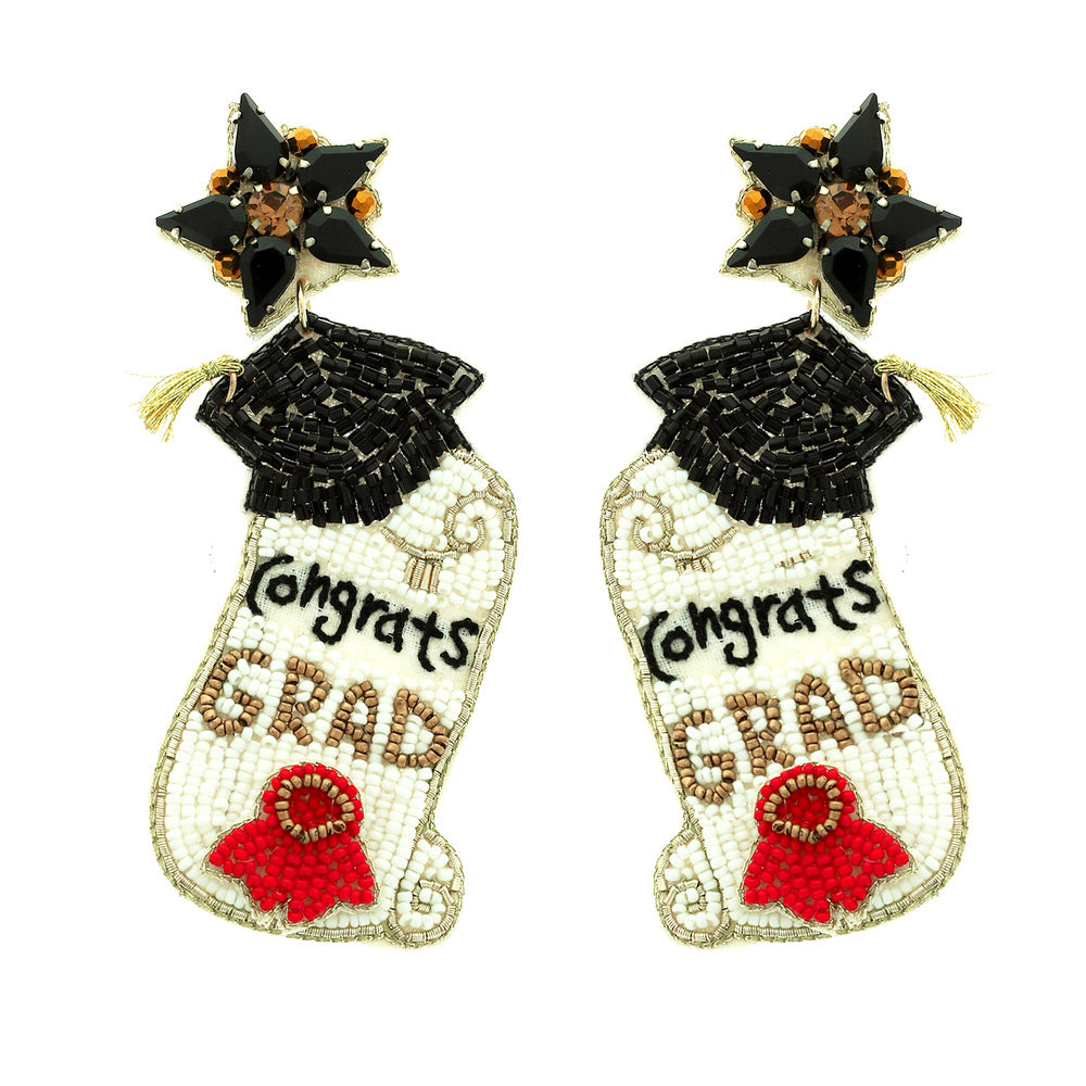 Congrats GRAD Diploma Cap Beaded Earrings