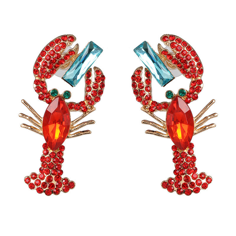 Lobster Rhinestone Crystal Statement Earrings