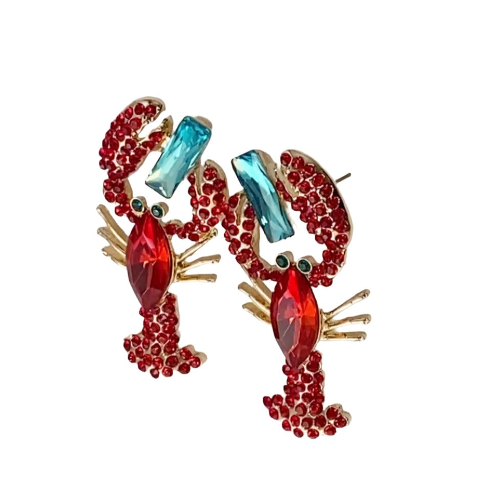 Lobster Rhinestone Crystal Statement Earrings