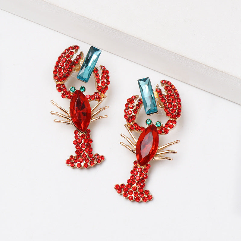 Lobster Rhinestone Crystal Statement Earrings