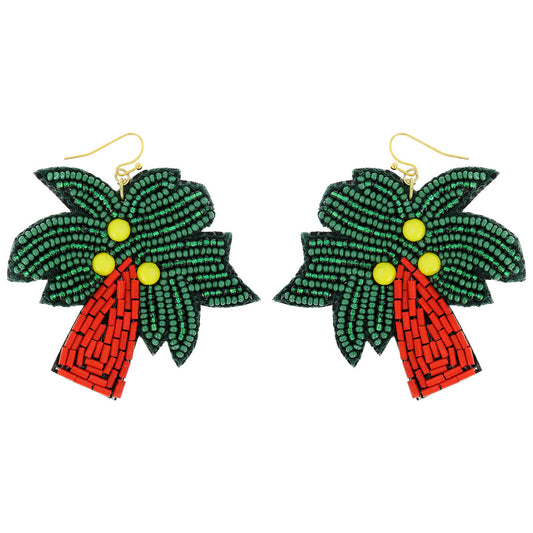 Tropical Palm Tree Seed Bead Dangle Earrings
