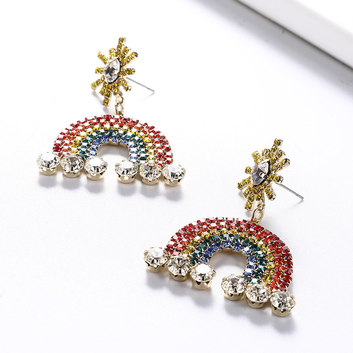 Rhinestone Rainbow Statement Earrings