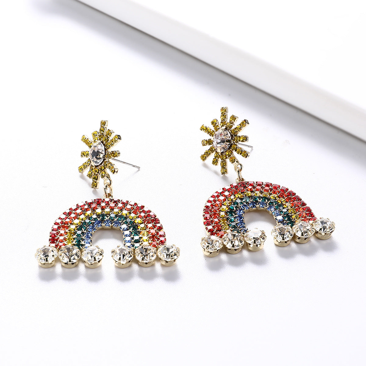 Rhinestone Rainbow Statement Earrings
