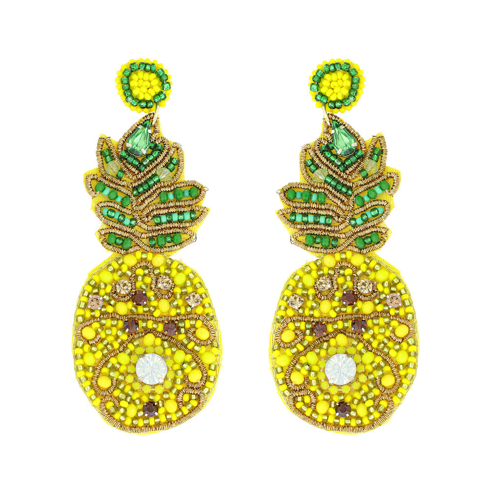 Pineapple Sparkle Seed Beaded Tropical Earrings