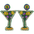 Mardi Gras Martini Cocktail Glass Beaded Earrings