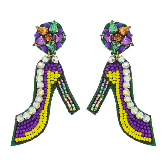 Mardi Gras Pumps Heels Shoes Beaded Earrings