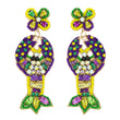 Mardi Gras Jeweled Crawfish Seed Beaded Earrings