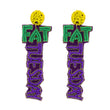 Mardi Gras Fat Tuesday Text Beaded Earrings