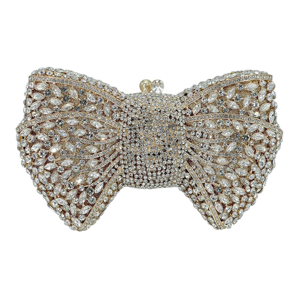 Austrian Crystal Silver Bow Evening Clutch Handbag