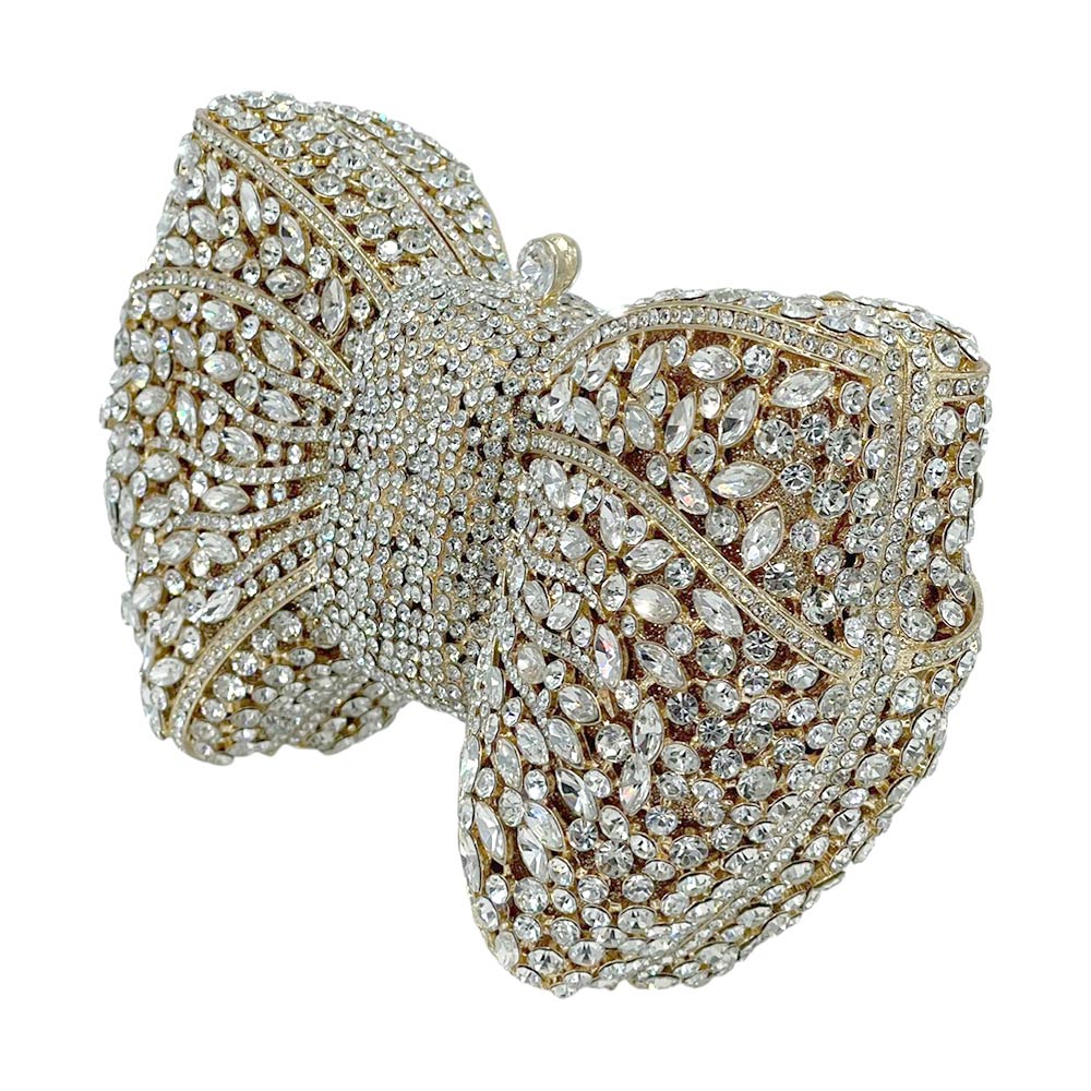 Austrian Crystal Silver Bow Evening Clutch Handbag