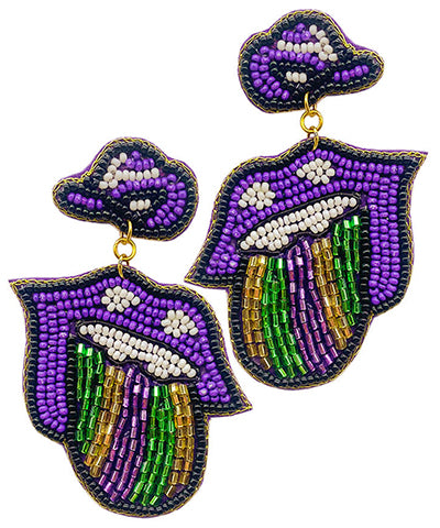 Mardi Gras Beaded Lip & Tongue Earrings
