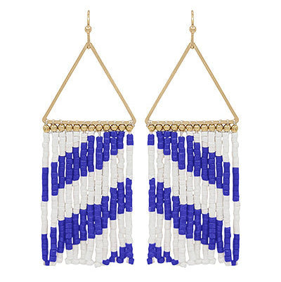 Blue White Triangle Beaded Earrings