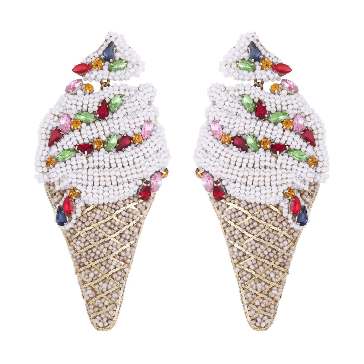 Swarovski Crystal Seed Beaded Ice Cream Cone Earrings
