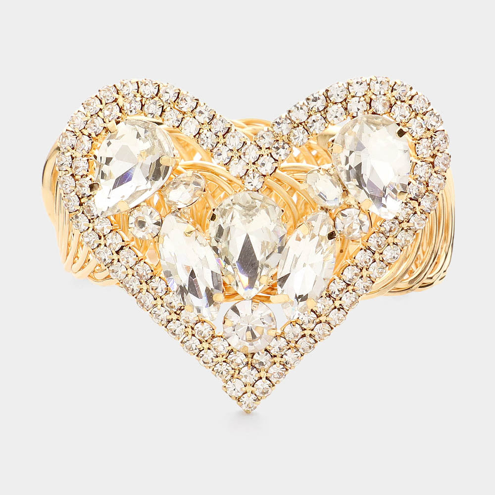 Crystal Sparkle Gold Heart Arm Cuff Bracelet