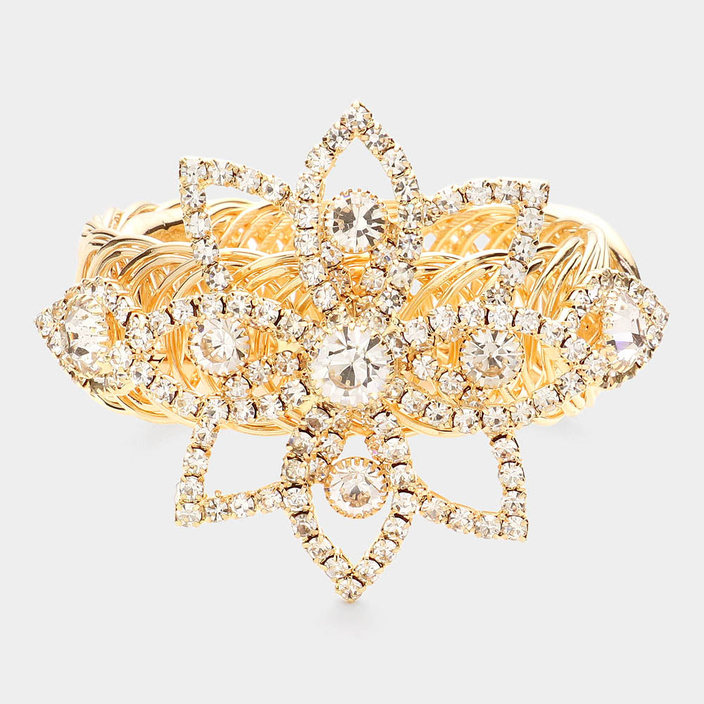 Crystal Sparkle Gold Flower Arm Cuff Bracelet