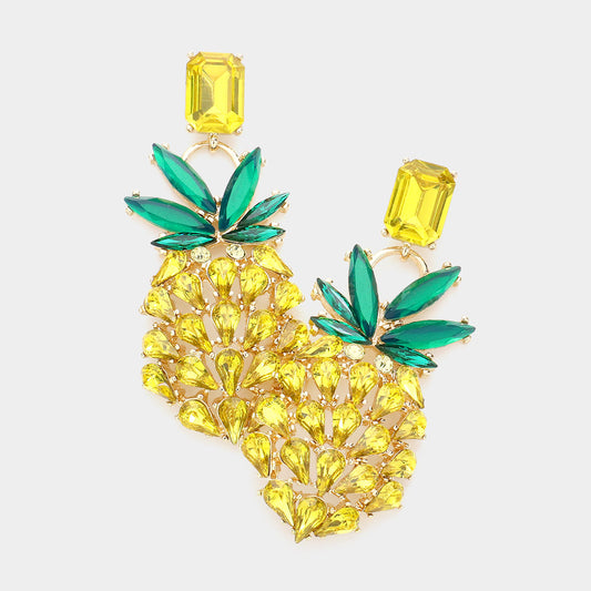 Rhinestone Crystal Beaded Pineapple Dangle Earrings