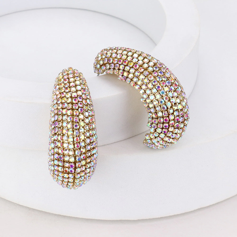 Rihanna Rhinestone Sparkle Chunky Evening Hoop Earrings