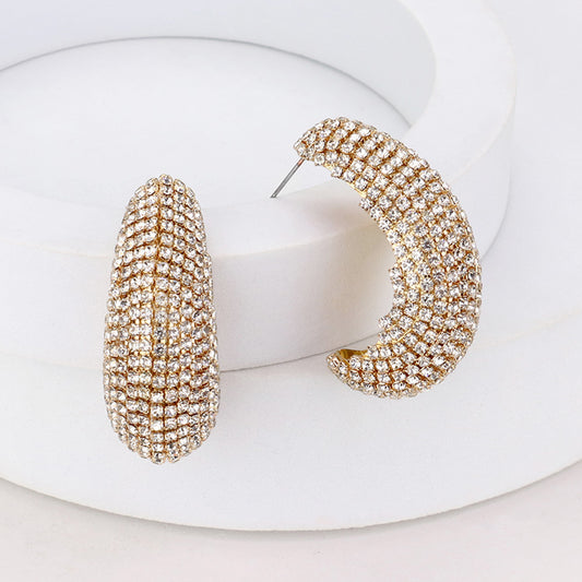 Rihanna Rhinestone Sparkle Chunky Evening Hoop Earrings