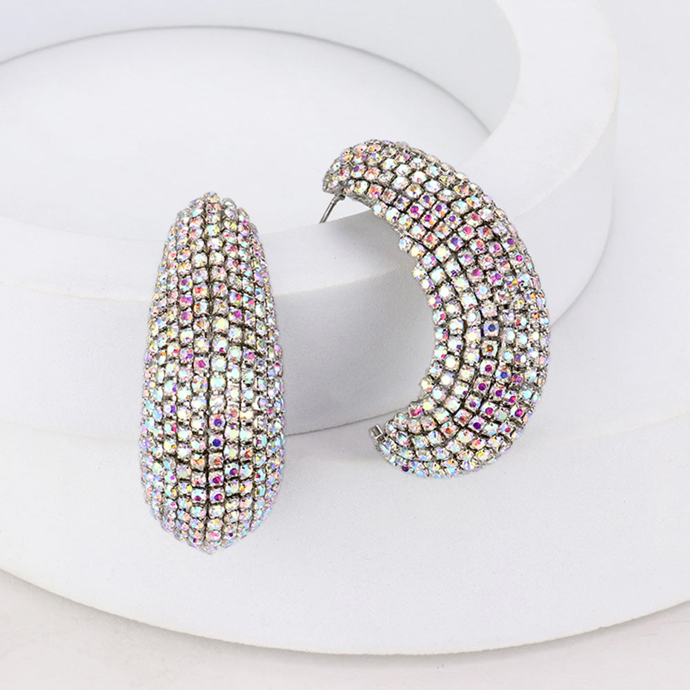 Rihanna Rhinestone Sparkle Chunky Evening Hoop Earrings