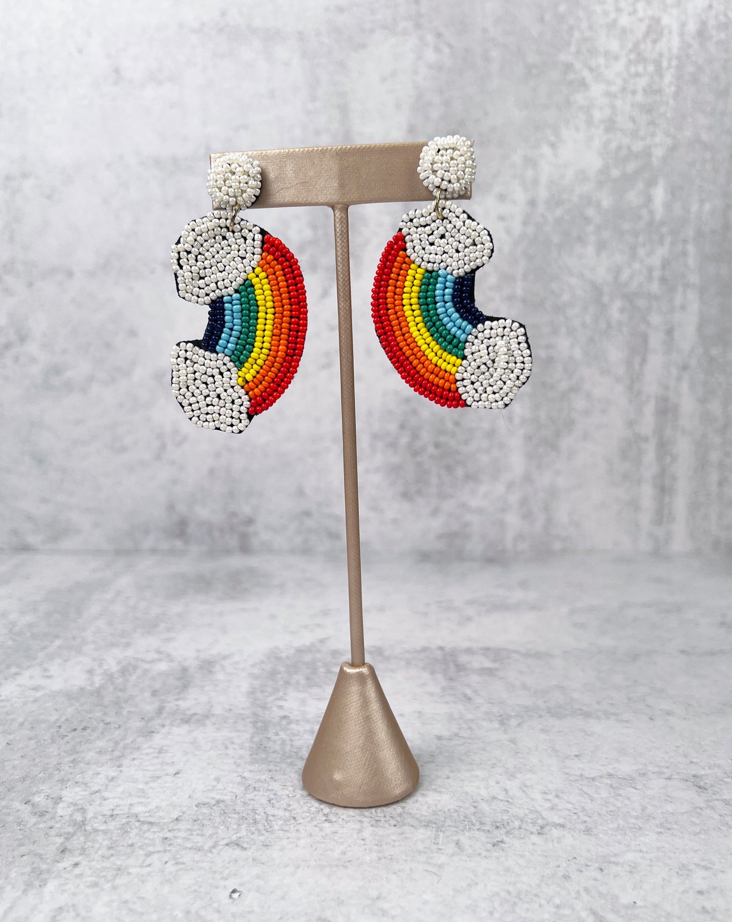 Rainbow Clouds Seed Beaded Statement Earrings