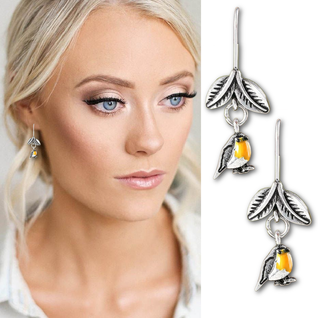 Bird on a Branch Sterling Dainty Drop Earrings